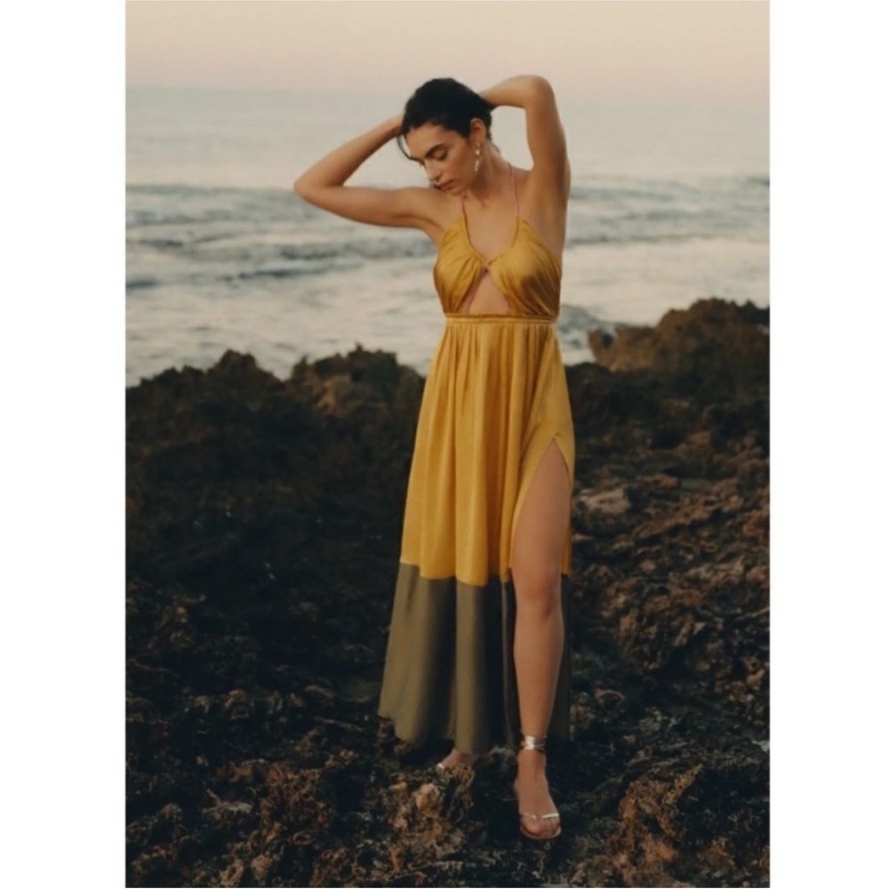 NWT STUNNING Anthropologie Silk Colorblocked Maxi Dress